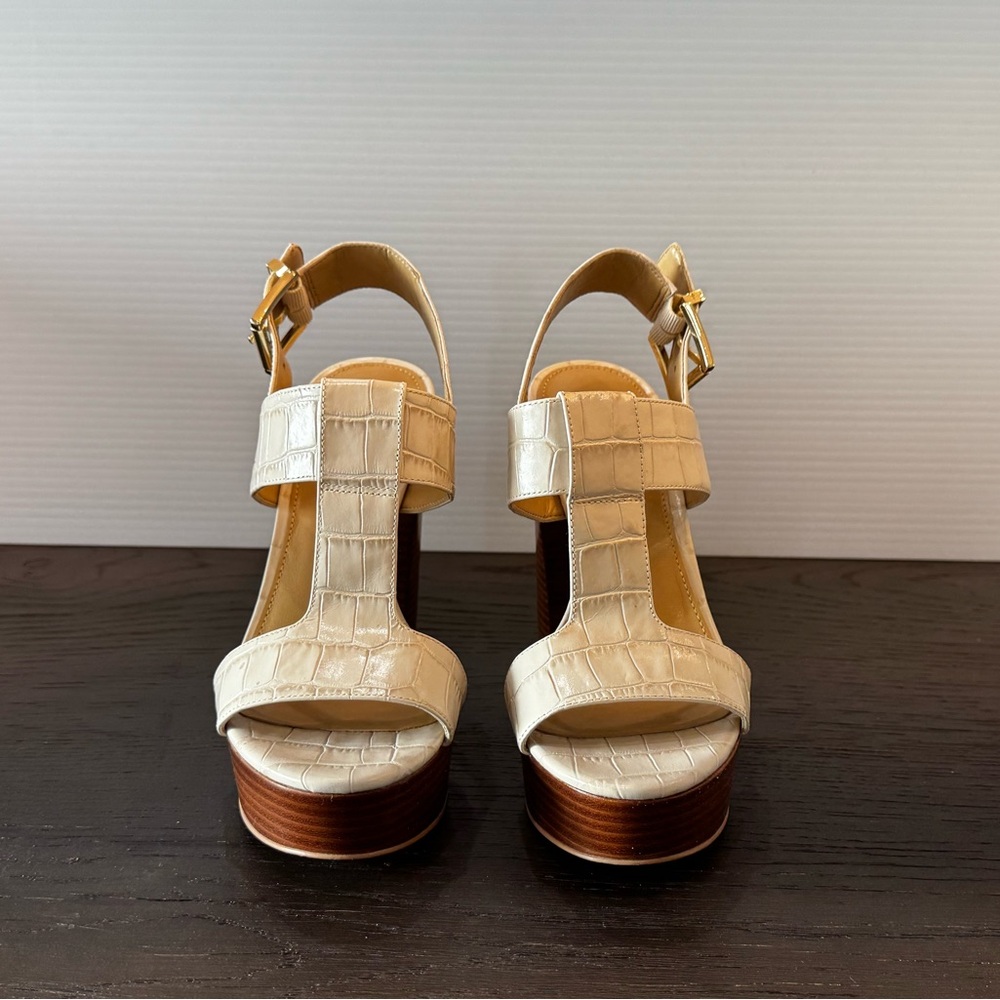 Michael Kors Cream and Brown Platform Sandals